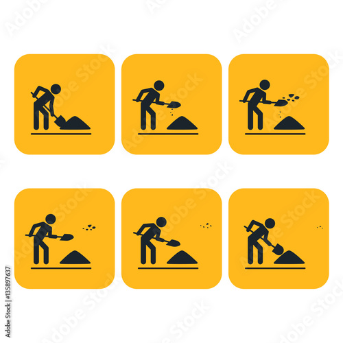 Digging man. Animation throwing the ground ahead
