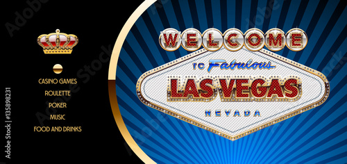 Vector chic flyer with fabulous Las Vegas signboard for night party in royal casino