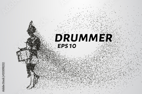 The drummer of the particles. The drummer in a school band consists of circles and points. Vector illustration