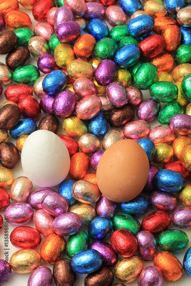Chocolate and hen easter eggs