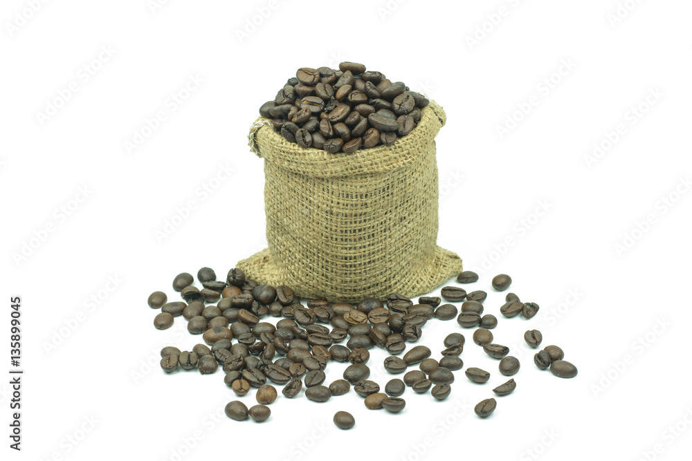 bag with coffee beans isolated on the white background bag with coffee beans isolated on the white background