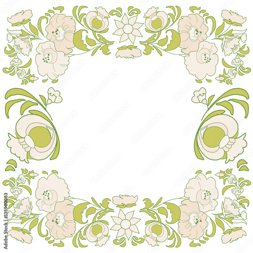 Ethnic decoration flowers folk ethnic theme Card exotic Fabulous floral pattern Different shades of beige and green color Ethnic decoration flowers folk ethnic theme Card exotic Fabulous floral pattern Different shades of beige and green color