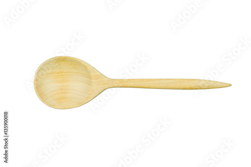 Top view of wood spoon isolated on white background.