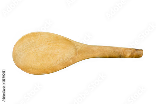 Top view of wood spoon isolated on white background.