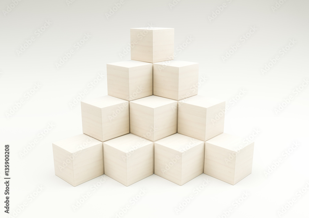 stack in the shape of a pyramid of stacked wooden cubes 3d illus