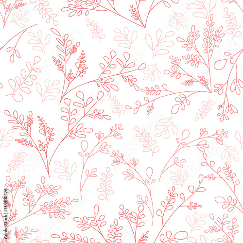Plain background with small plants and leaves. Floral ornament in the style of the sketch lines Vector seamless background scrapbooking idea Shabby Chic