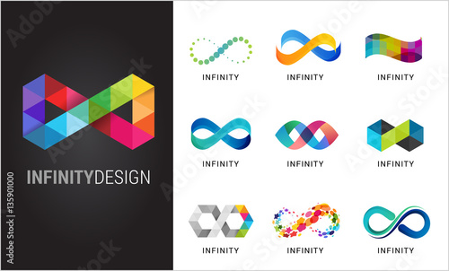 Colorful abstract infinity, endless symbols and icon collection