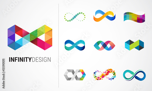 Colorful abstract infinity, endless symbols and icon collection