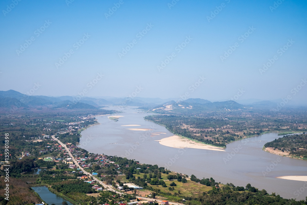 Top view of Mekong River from Wat Pha Tak Suea, Pha Tang, Sangkhom District, Nong Khai, Thailand.