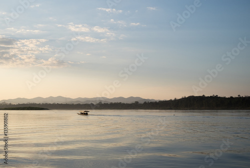 Sunset and Mekong River at Chiang Khan District, Loei Province, northeastern Thailand