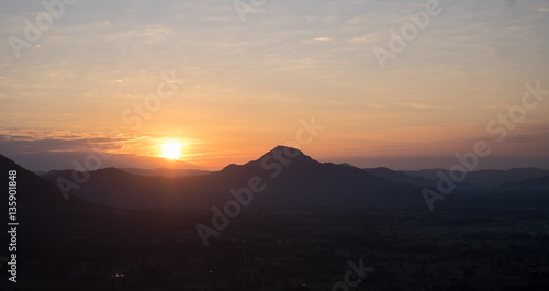 Sunrise with sky and clouds at at Phu Thok  Chiang Khan District  Loei Province  Thailand