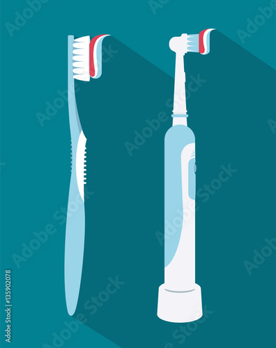 Dental concept. Toothbrushes with toothpaste  isolated. Flat long shadow design, care health, hygiene healthy,vector illustration