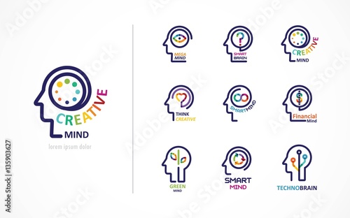 Brain, Creative mind, learning and design icon. Man head, people symbol