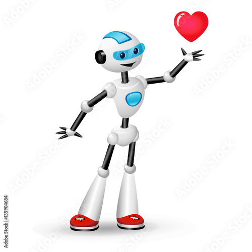 Cute robot with heart isolated on white background © Elokua