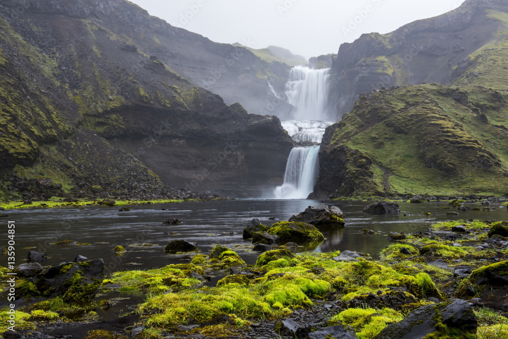 Fototapeta premium Ofaerufoss waterfall in the Eldgja canyon, Iceland