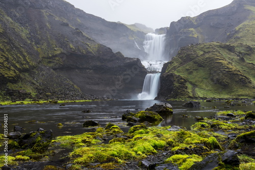 Ofaerufoss waterfall in the Eldgja canyon, Iceland