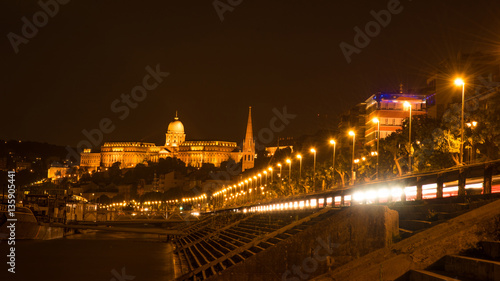 Royal Palace at night and Fisherman's Bastion in Budapest, Hunga