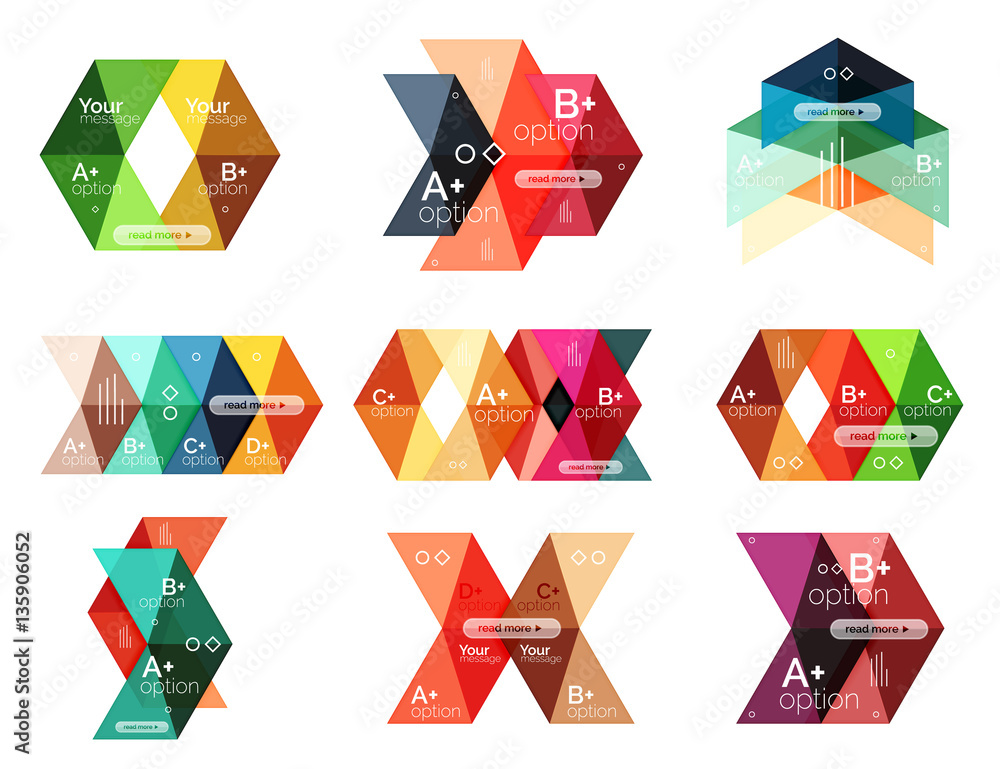 Set of color abstract arrow option infographic templates Set of color abstract arrow option infographic templates