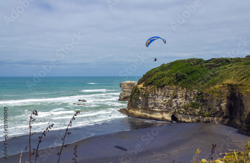 Maori Bay and Gannet Birds Colony at Muriwai Beach Auckland New Zealand photo