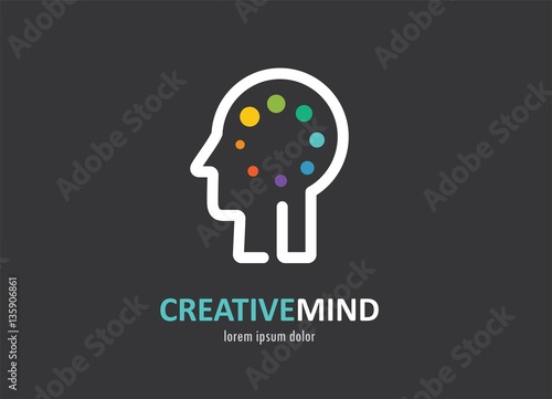 Creative, digital abstract colorful icon of human brain, mind, symbol