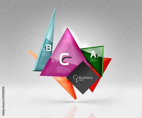 Vector glass triangles composition on grey 3d background