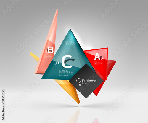 Vector glass triangles composition on grey 3d background