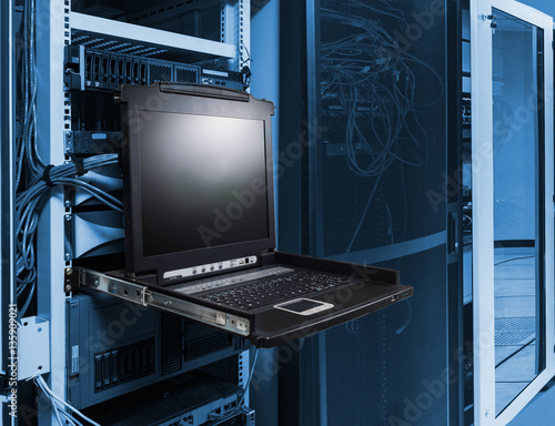 Canvas Print close up KVM switch in server room