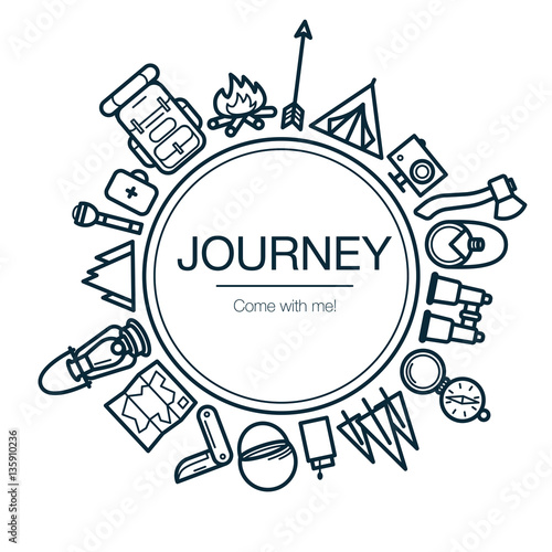 Journey Card. Background With Travel Icons. Vector Illustration.