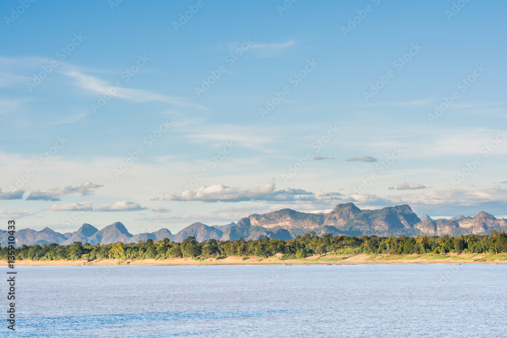 mekong river and bluesky background,nakhon phanom ,thailand