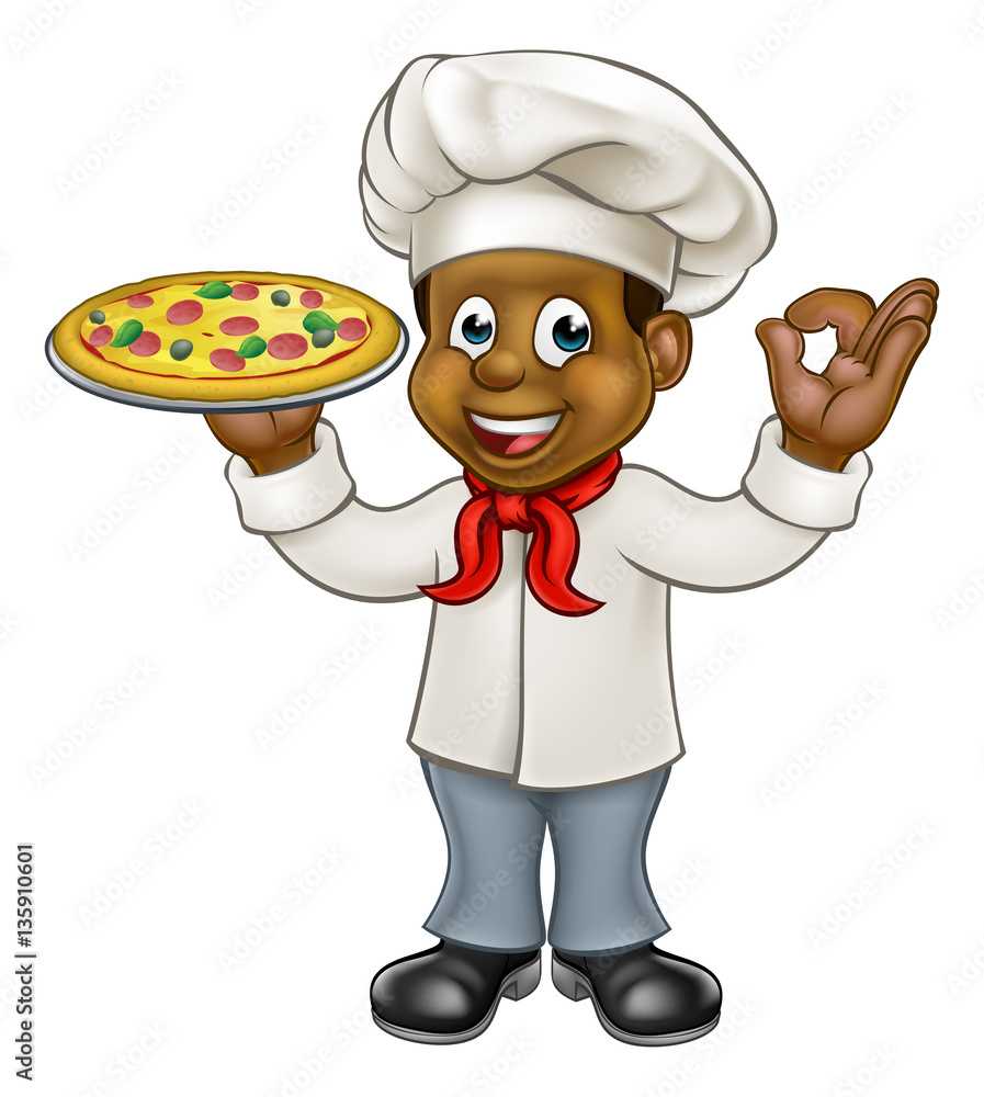 Black Pizza Chef Cartoon Mascot Black Pizza Chef Cartoon Mascot