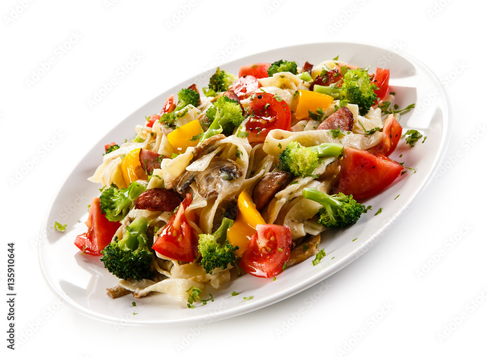 Pasta with meat, tomato sauce and vegetables Pasta with meat, tomato sauce and vegetables