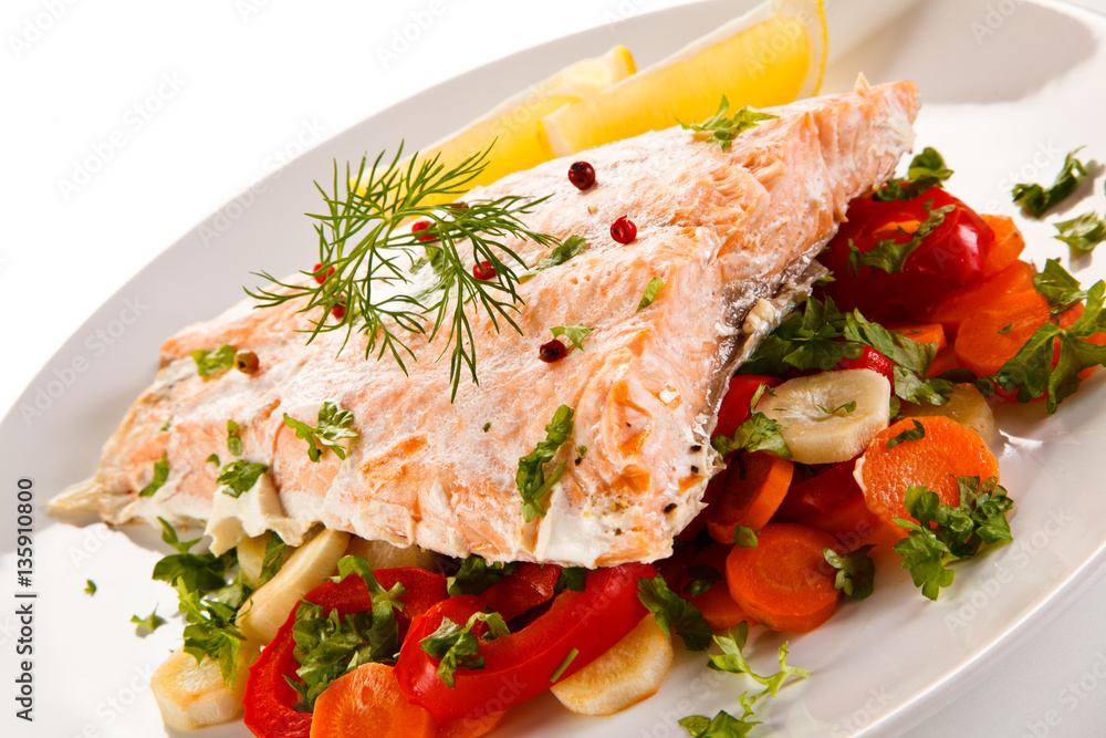 Roasted salmon and vegetables Roasted salmon and vegetables