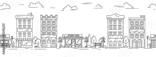 City landscape horizontal seamless pattern Line art