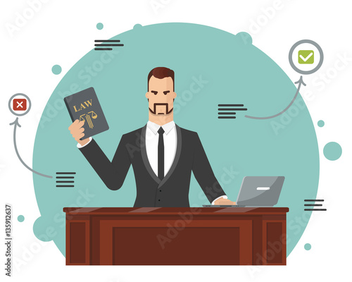 The lawyer tries to find the correct answer. Vector illustration