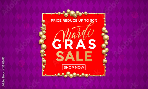 Mardi Gras sale gold heart glitter poster