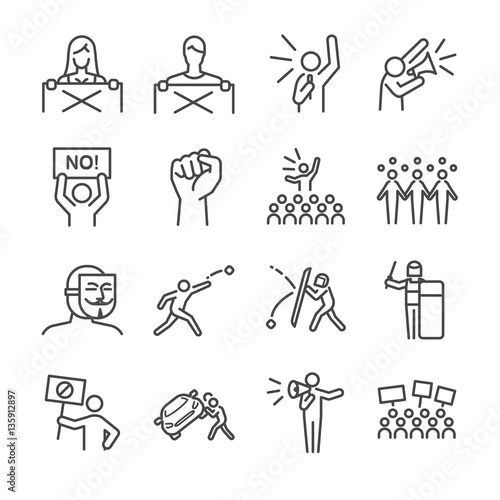 Protest and resist icons set