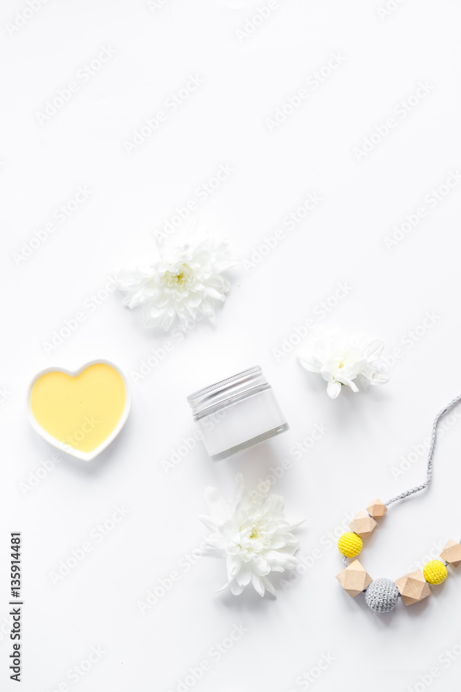 Obraz premium natural organic cosmetics for baby on white background top view