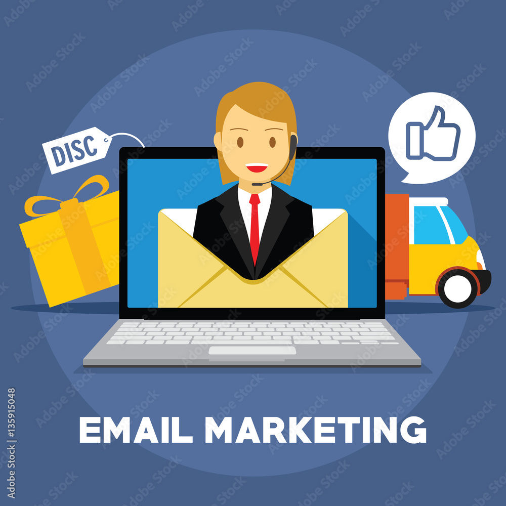 email marketing with laptop illustration email marketing with laptop illustration