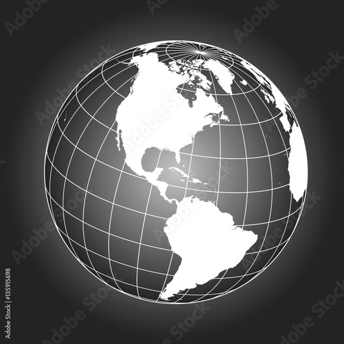 North America map in black and white. Vector map earthglobe worldmap