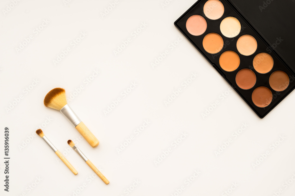 decorative cosmetics on white background top view decorative cosmetics on white background top view