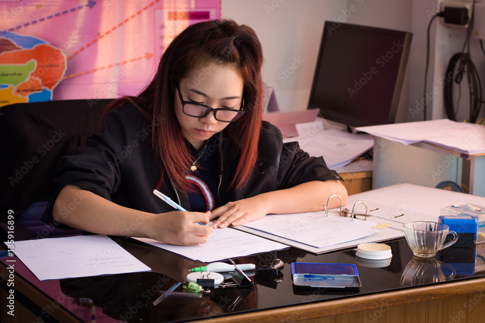 Portrait young woman asia working in the office. Portrait young woman asia working in the office.