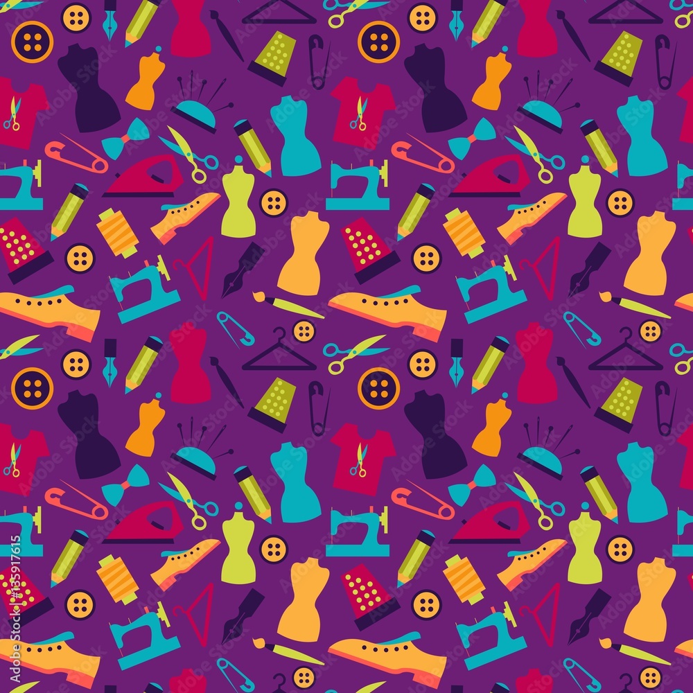 Obraz premium Seamless pattern with sewing accessories