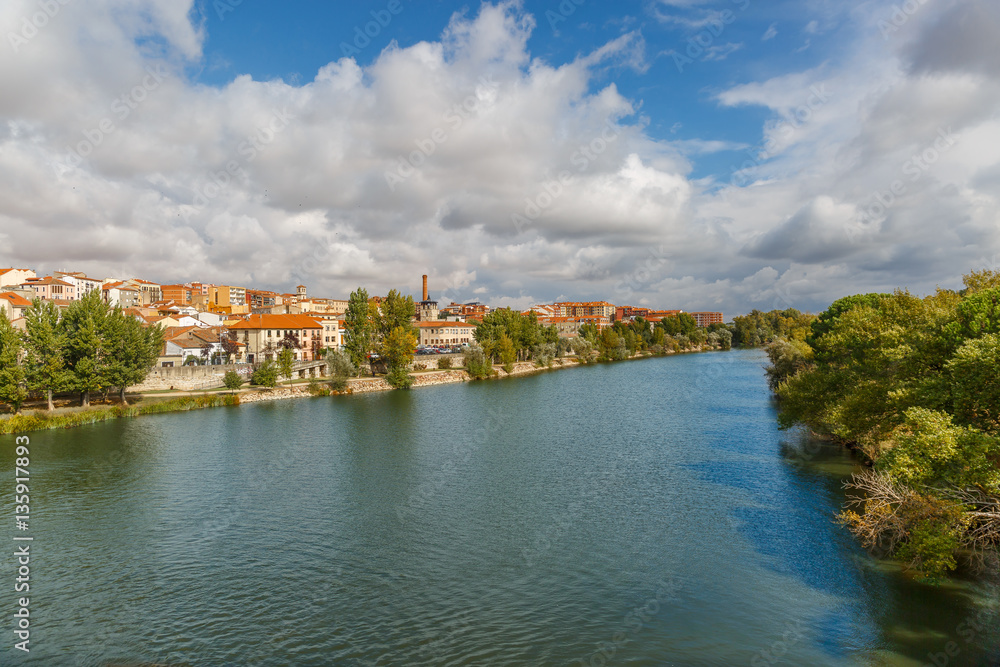 View of the Douro river crossing the city of Zamora