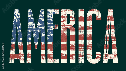Vector illustration Inscription America and American flag
