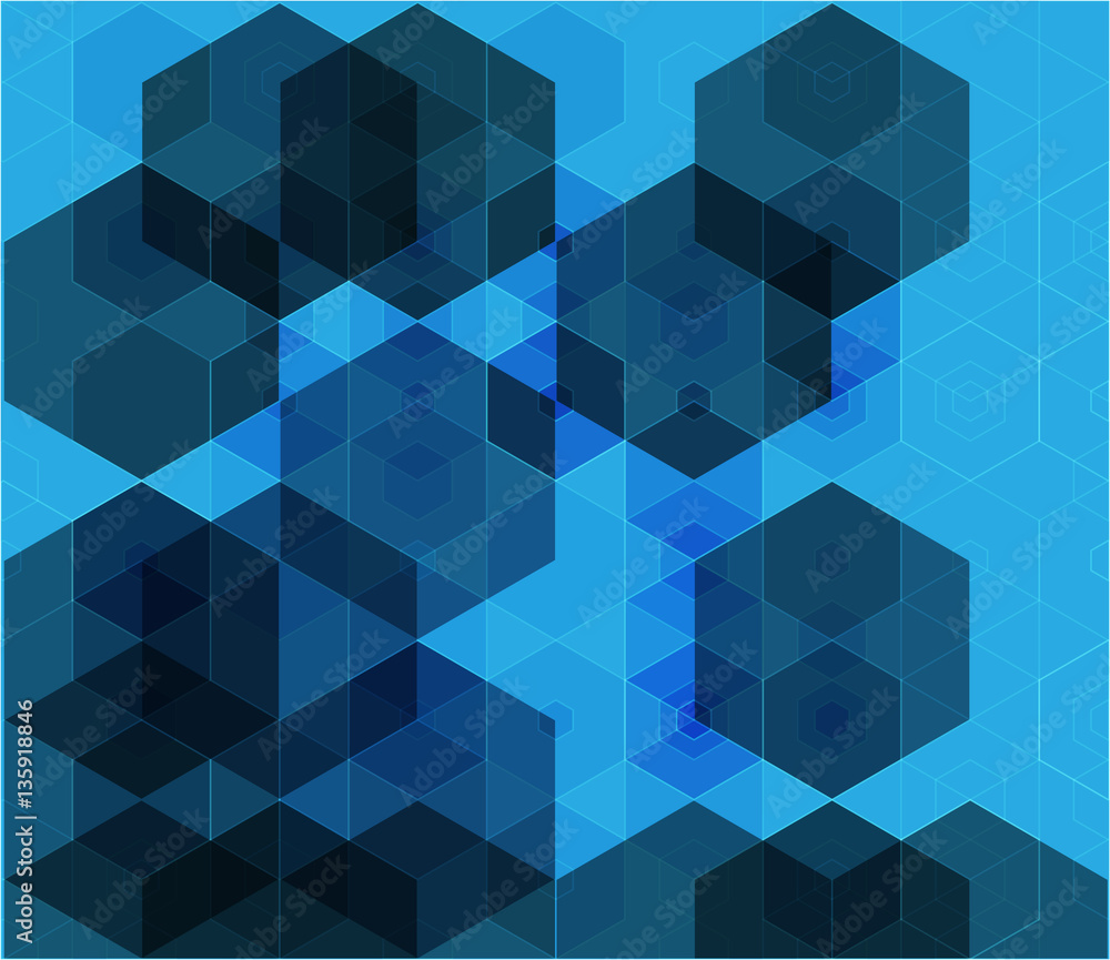Obraz premium Vector blue background with dark hexagons