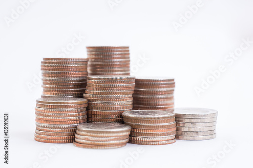 Selective focus of stack of US. dollar coins