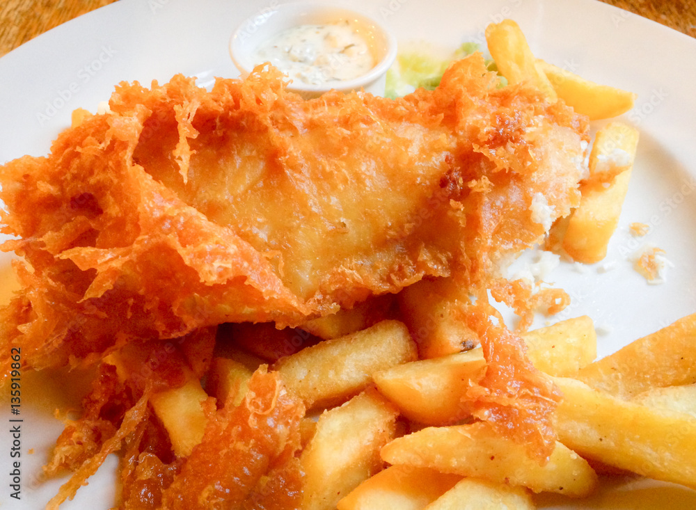 English fish and chips on a plate English fish and chips on a plate