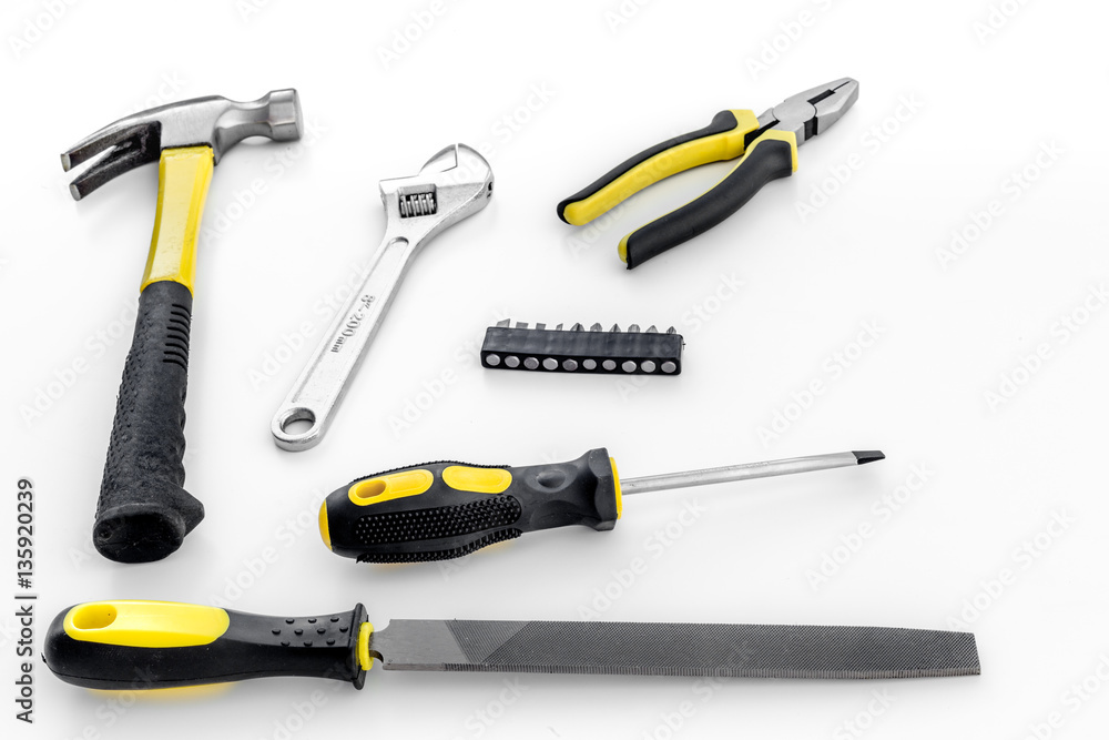 Tools for repairing top view on white background Tools for repairing top view on white background