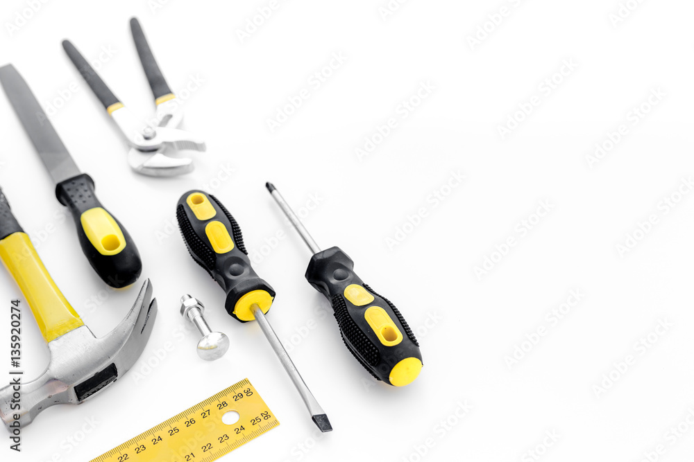 Tools for repairing top view on white background Tools for repairing top view on white background