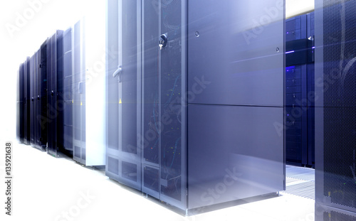 communication equipment room with lighting in the data center with blur and motion